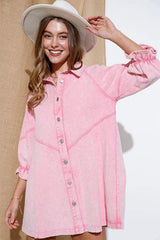 Step Out Half Sleeve Button Down Denim Mini Dress