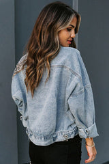 Let's Rocket It Leopard Print Denim Jacket