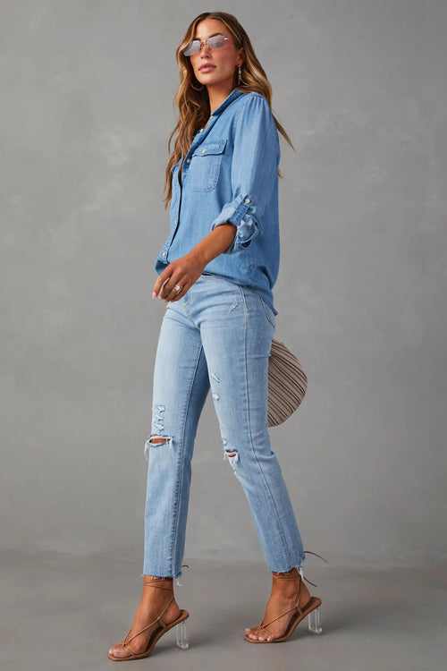 Trending Vibe Button-Down-Langarmoberteil – 2 Farben