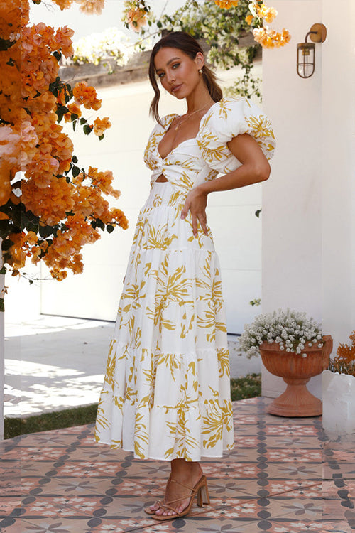 Clear Love Printed Puff Sleeve Maxi Dress - 5 Colors