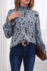 Admired Effect Print Smocked Long Sleeve Top