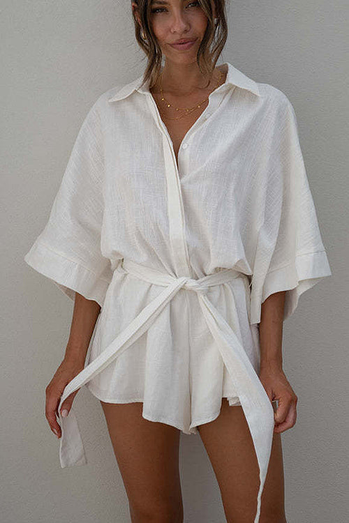 Take A Second Collared Short Sleeve Romper - 2 Colors