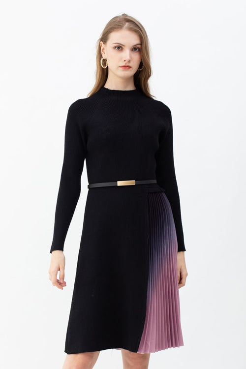 Romance That Wows Pleated Belted Knit Dress