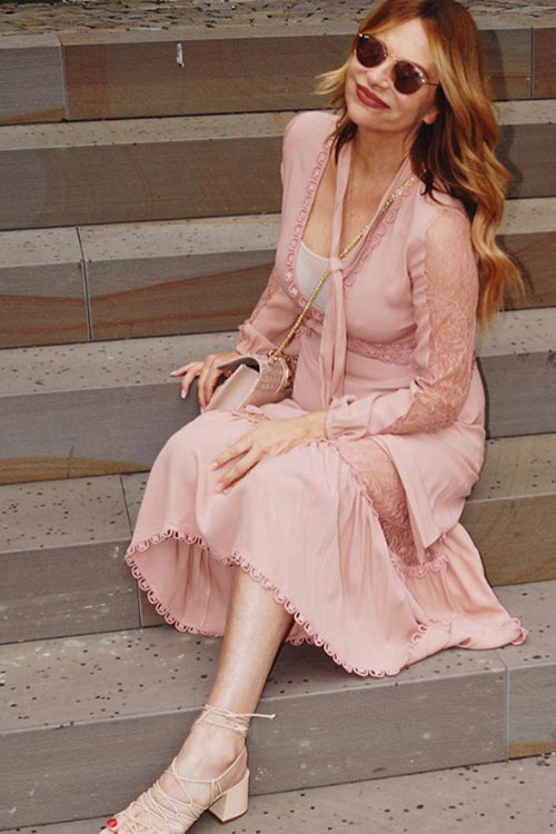 Pink Lace Irregular Hem Maxi Dress