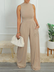 Indiebeautie Cutout Back Sleeveless Wide-leg Jumpsuit