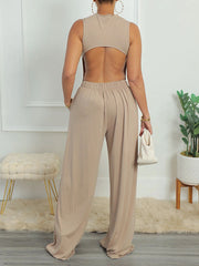 Indiebeautie Cutout Back Sleeveless Wide-leg Jumpsuit