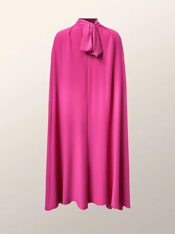 Simple Batwing Sleeves Lace-Up Modern Solid Color High-Neck Midi Dresses