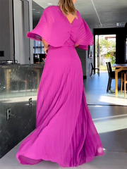 Short Sleeves Solid Trendy Color V-Neck Maxi Dresses