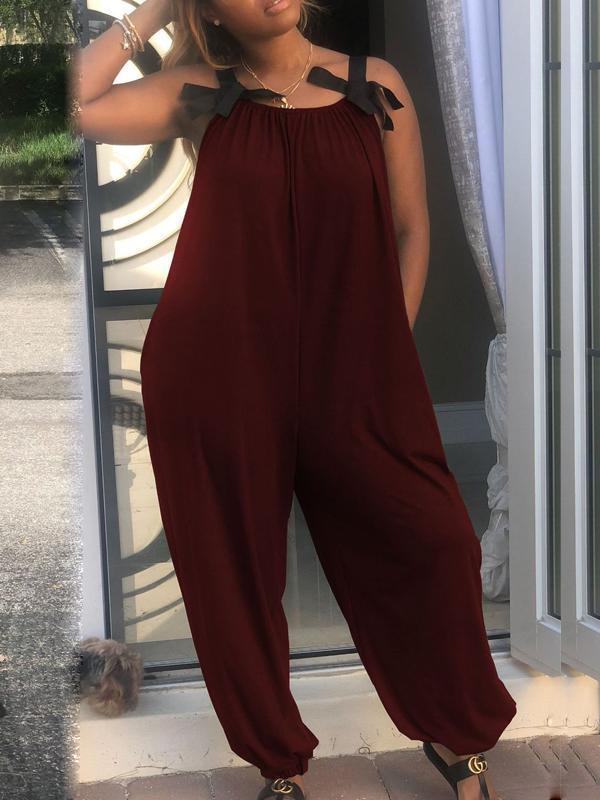 Indiebeautie Solid Sleeveless Loose Jumpsuit