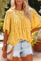 Mind On Sunshine Floral Jacquard Kurzarm-Top – 6 Farben