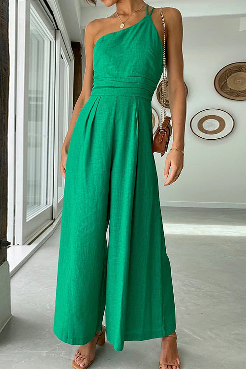 Just Kick It One Shoulder Wide-Leg Jumpsuit - 4 Colors