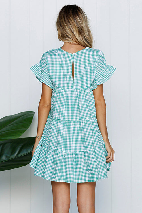 Babykleid mit Tartan-Muster und Rüschenärmeln – 3 Farben