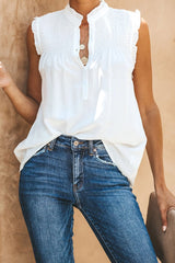 Take Your Time Plissee-Rüschen-Ärmelloses Top – 4 Farben