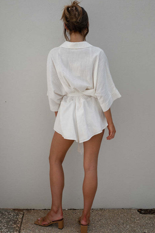 Take A Second Collared Short Sleeve Romper - 2 Colors