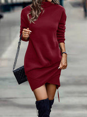 Casual Long Sleeves Loose Solid Color Sophisticated Textured High-Neck Cotton Padded Midi Dresses