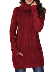 Women Asymmetric Buttoned Collar Knit Stretchable Elasticity Long Sleeve Slim Fit Sweater Dress
