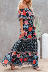 Elegantes Tube Top Trendy Dreifarbig Bedrucktes Maxikleid