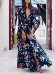 V-neck Split-side Belted Bohemia Dress