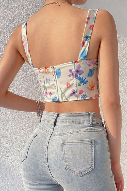 Midnight Romance Floral Print Bustier Corset Crop Top