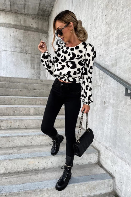Season To Shine – Rückenfreies Langarm-Top mit Leopardenmuster – 2 Farben