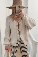 Einzigartig gemütlicher Strickjackenpullover mit Bindeband vorne – 4 Farben