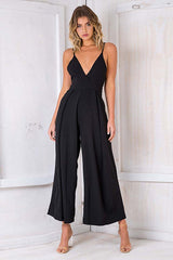 Bowknot-back Wide-leg V-neck Jumpsuit - 3 Colors