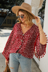 Sunshine Soul Bedrucktes Top mit Quaste und Knopfleiste – 3 Farben