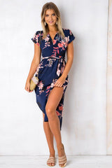 Split-neck Floral Print Midi Dress - 3 Colors