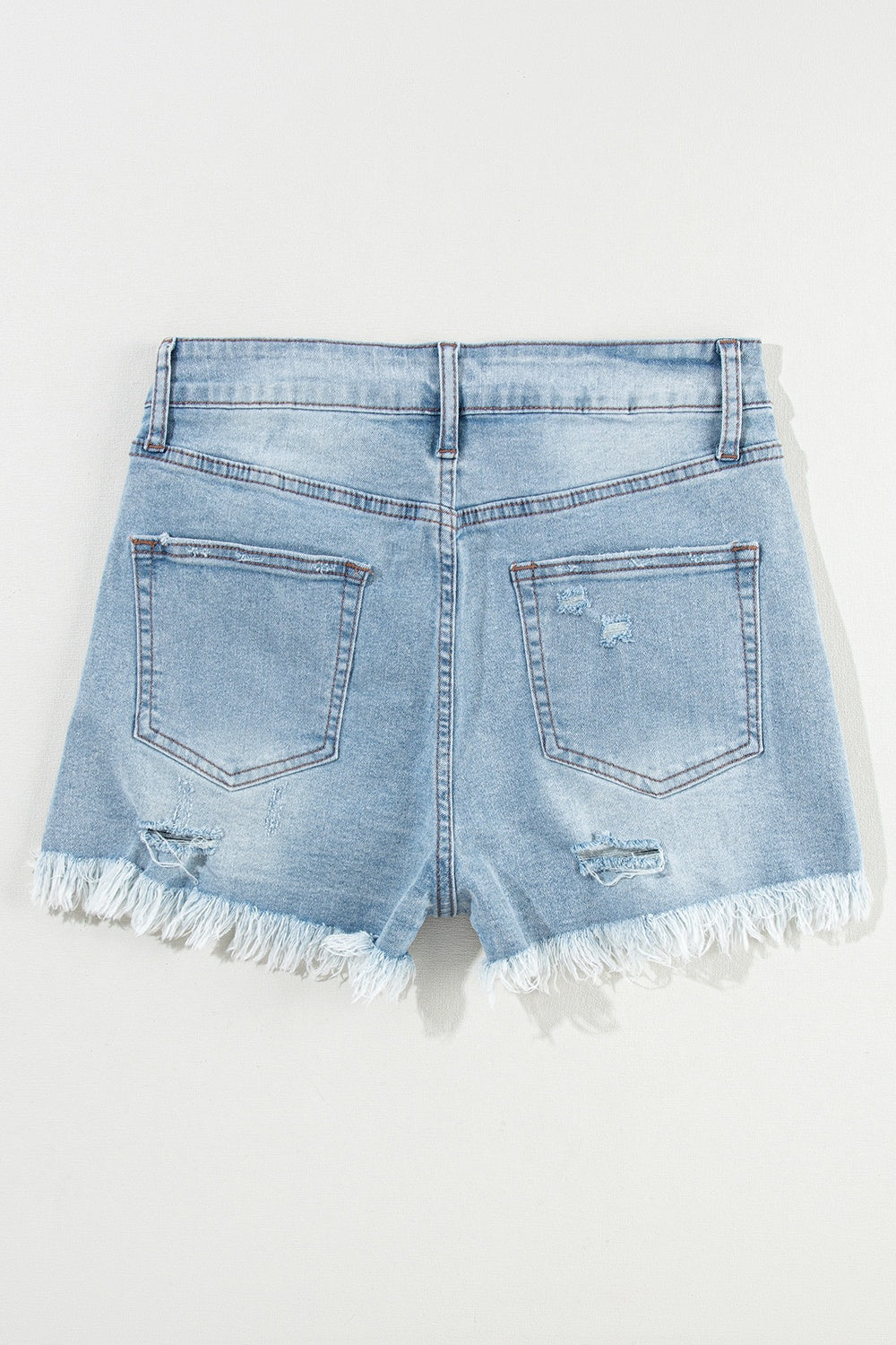 DISTRESS RAW HEM DENIM SHORTS