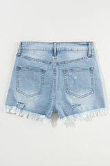 DISTRESS RAW HEM DENIM SHORTS