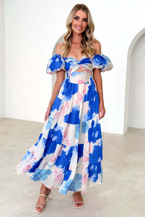 Clear Love Printed Puff Sleeve Maxi Dress - 5 Colors