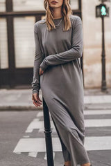 Catch Yourself Cotton Blend Long Sleeve Relaxed Slit Maxi Dress -3 Colors