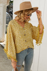 Sunshine Soul Bedrucktes Top mit Quaste und Knopfleiste – 3 Farben
