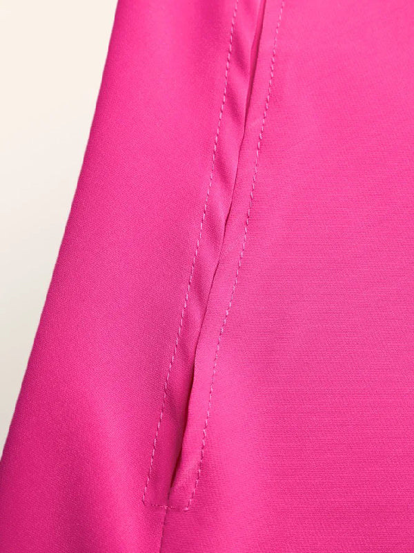 Simple Batwing Sleeves Lace-Up Modern Solid Color High-Neck Midi Dresses