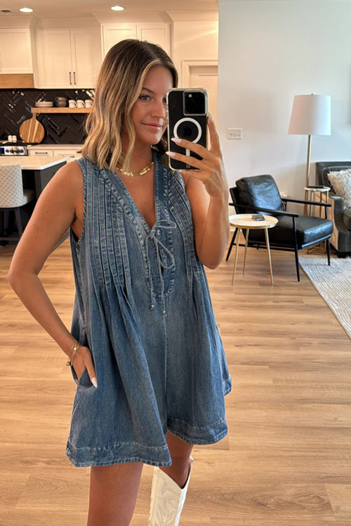 Luck And Love Pocket Denim Sleeveless Romper