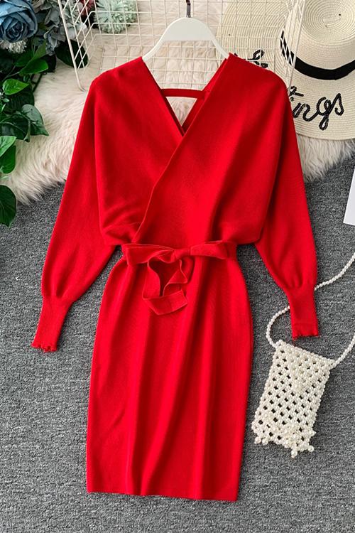 V Neck Off Trendy Shoulder Mini Dress