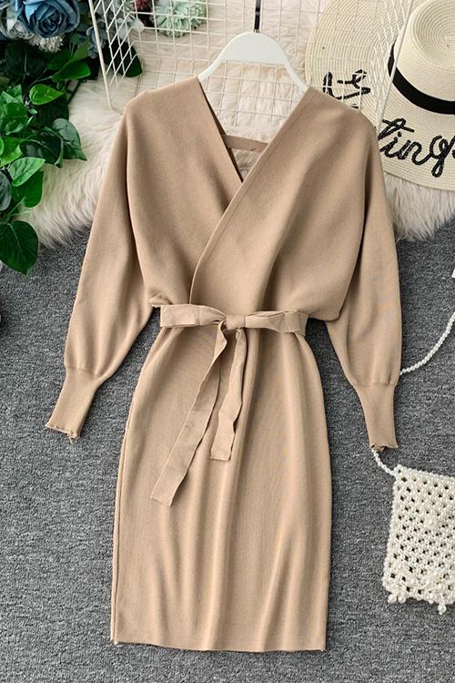 V Neck Off Trendy Shoulder Mini Dress