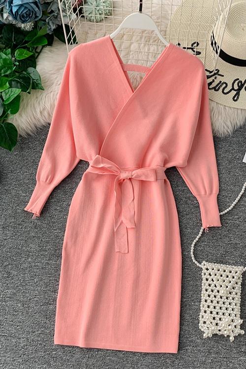 V Neck Off Trendy Shoulder Mini Dress