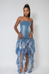 Aahana Strapless Print Fringe Maxi Dress