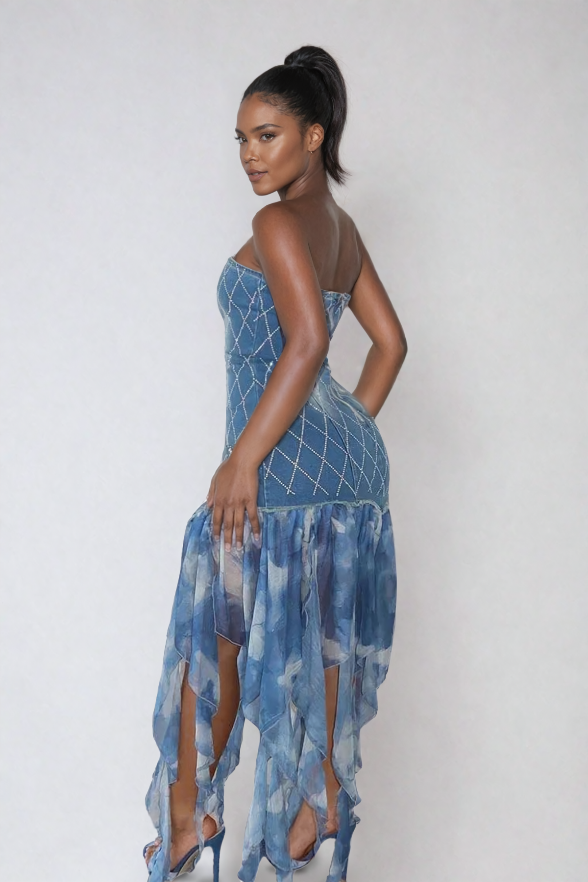 Aahana Strapless Print Fringe Maxi Dress