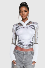 Abcde Print Hooded Bodycon Top