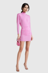 Abid Backless Ruch Long Sleeve Mini Dress