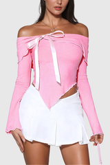 Acantha Off Shoulder Bow Asymmetric Bodycon Top