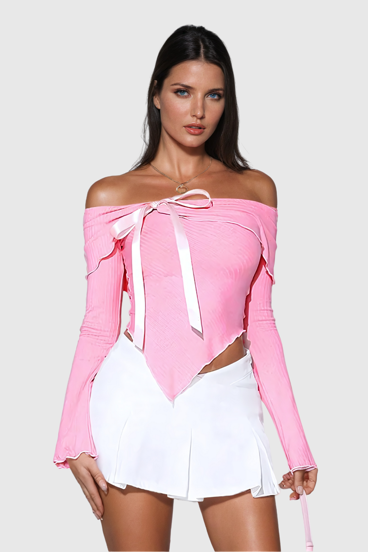 Acantha Off Shoulder Bow Asymmetric Bodycon Top