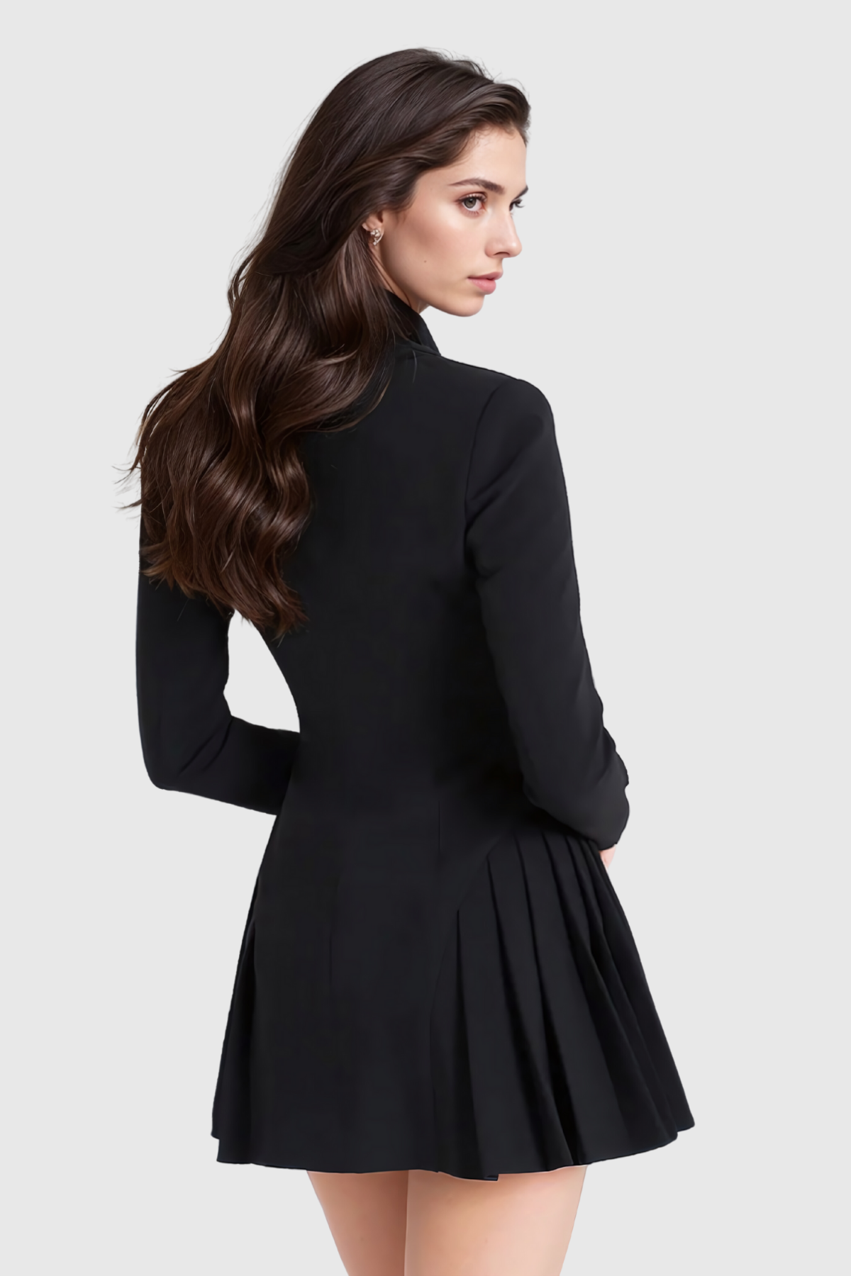 Acosta Plunge Pleat Blazer Mini Dress In Black