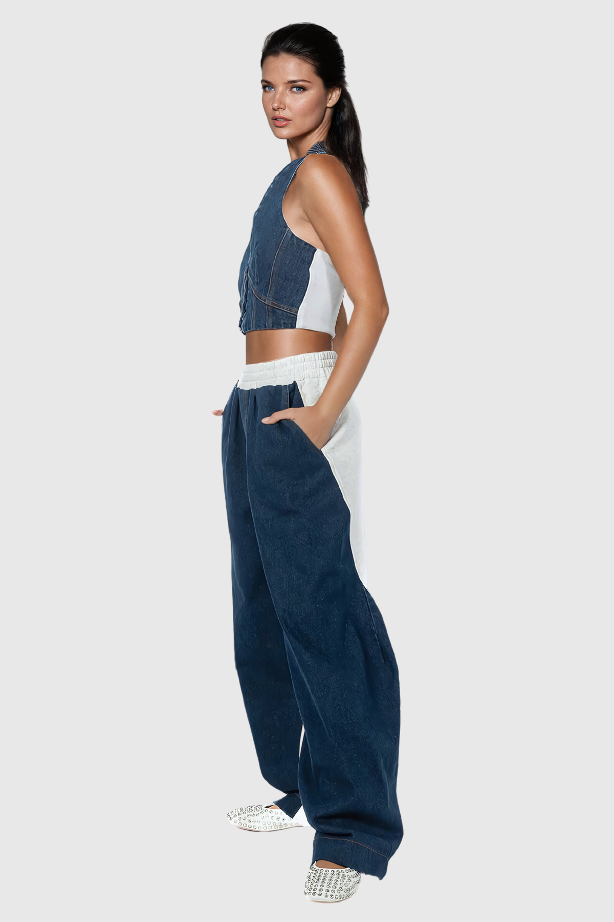 Adams Halter Neck Deconstruct Denim Pants Set