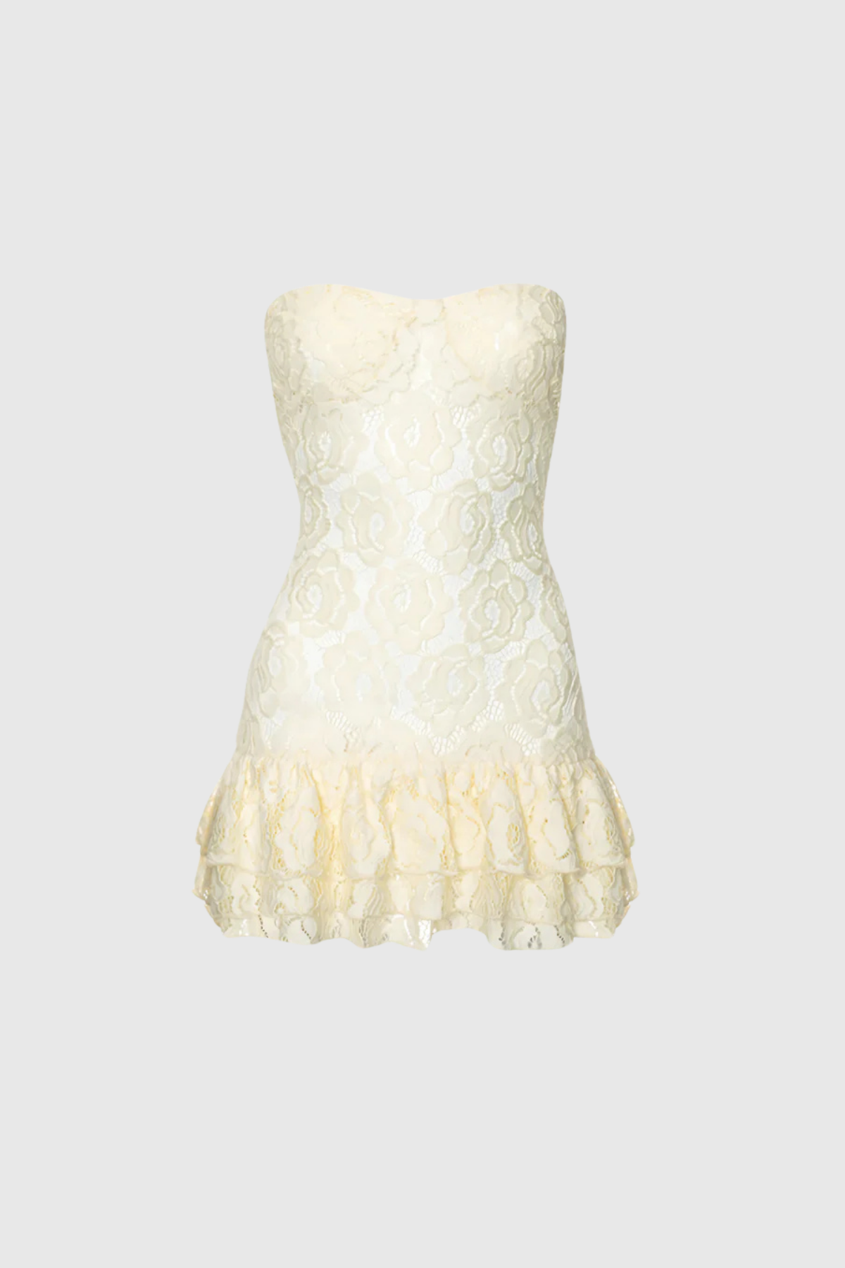 Adannaya Strapless Lace Ruffle Mini Dress