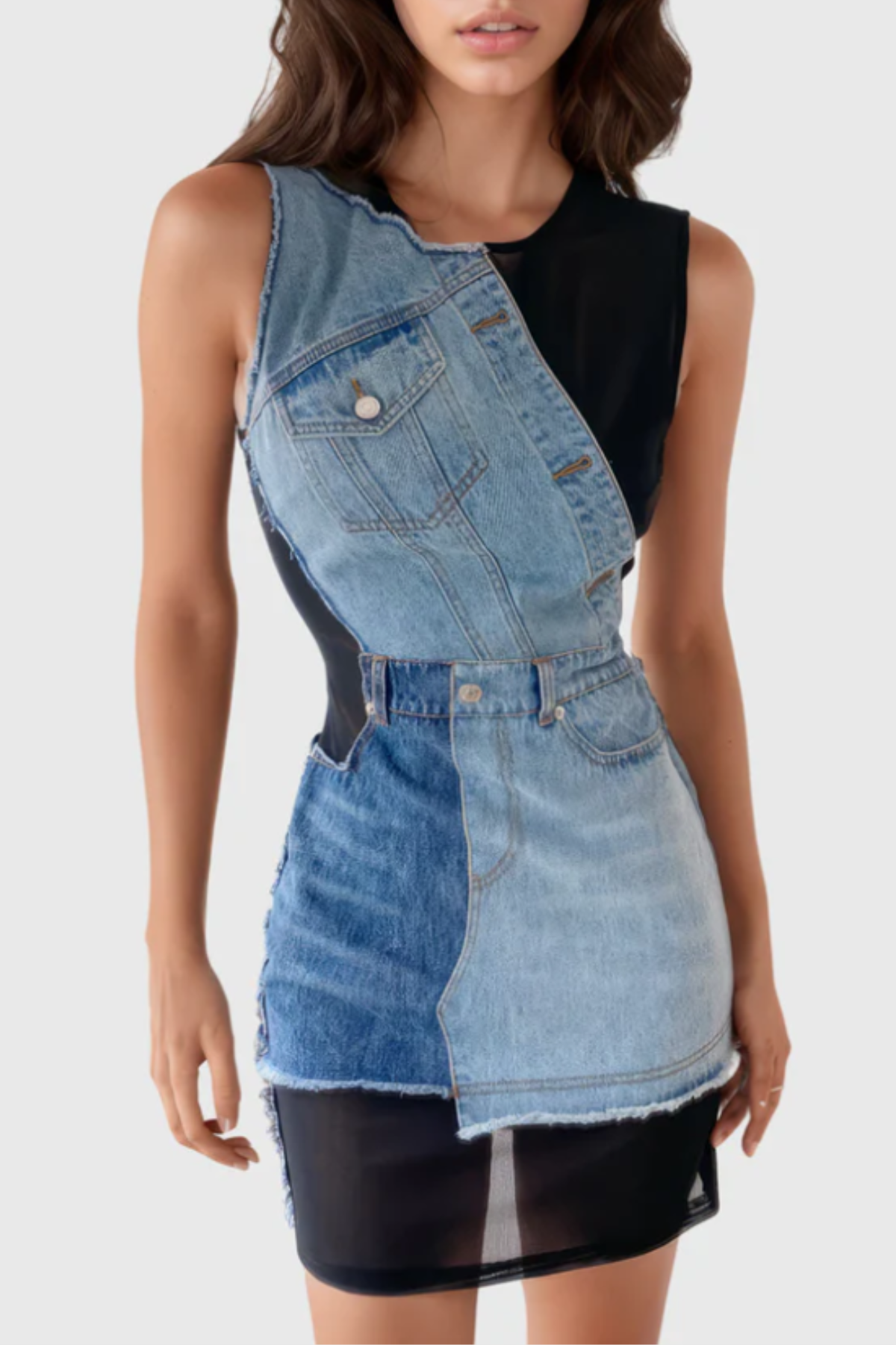 Addison Sleeveless Deconstruct Denim Dress