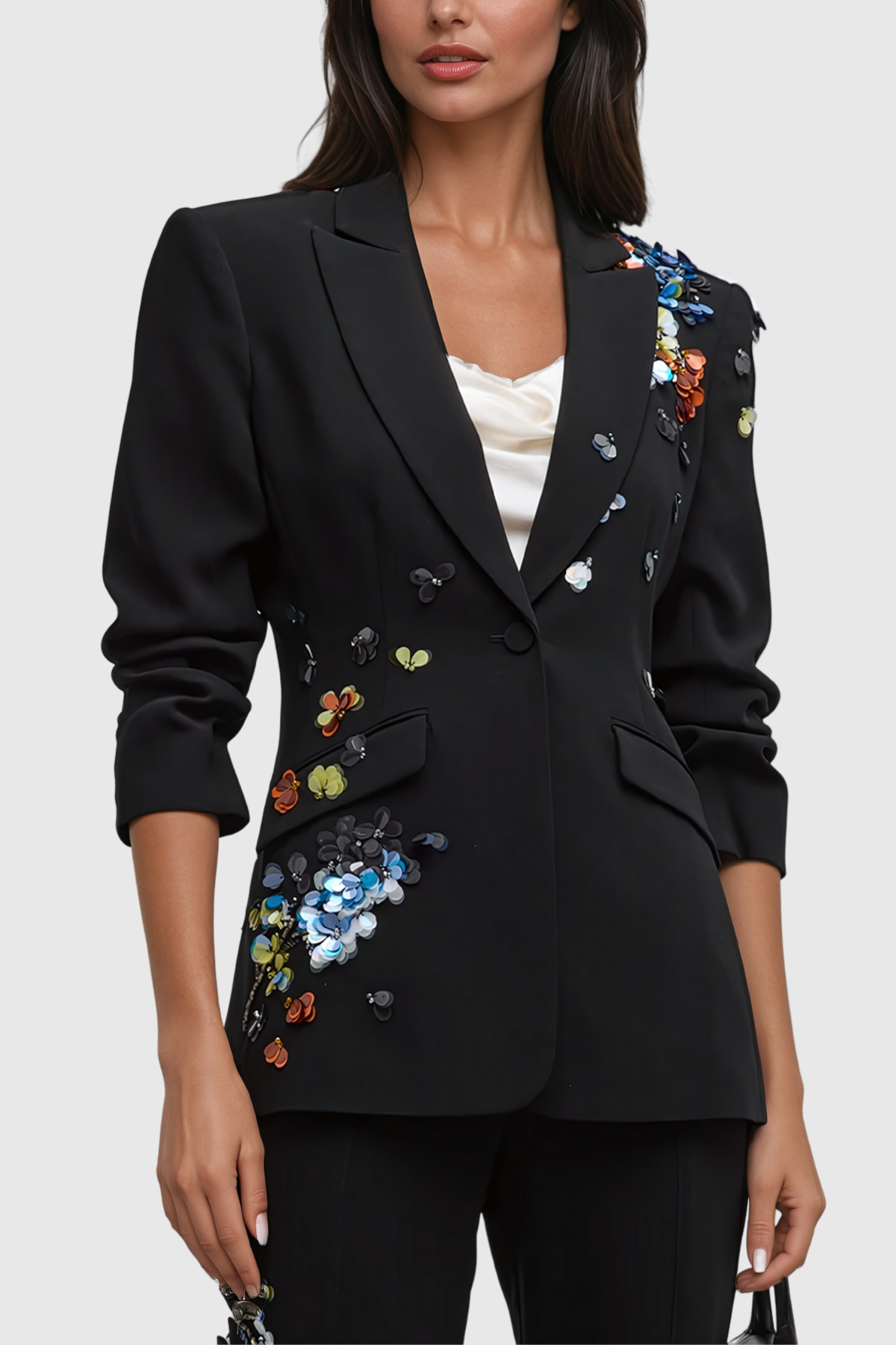 Adib Sequin Flower Lapel Blazer