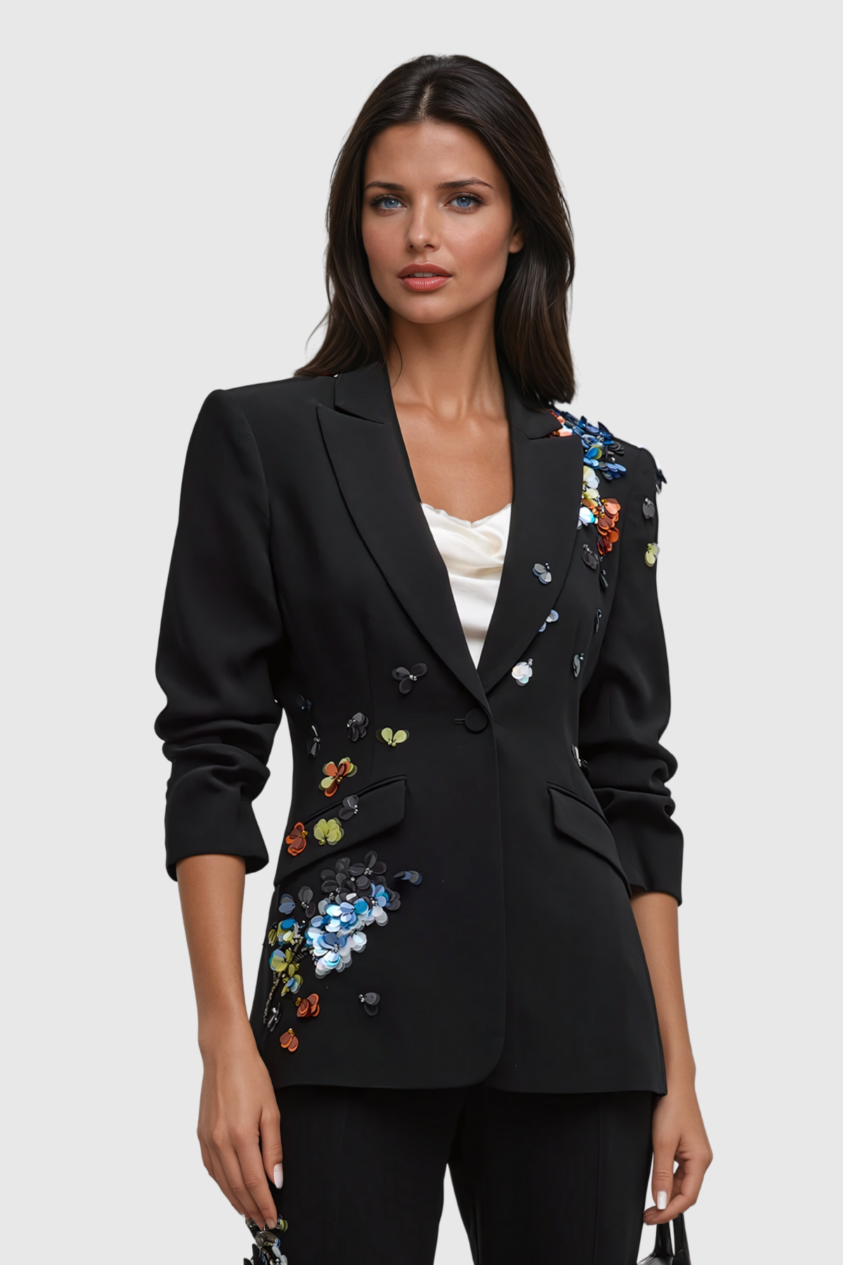 Adib Sequin Flower Lapel Blazer